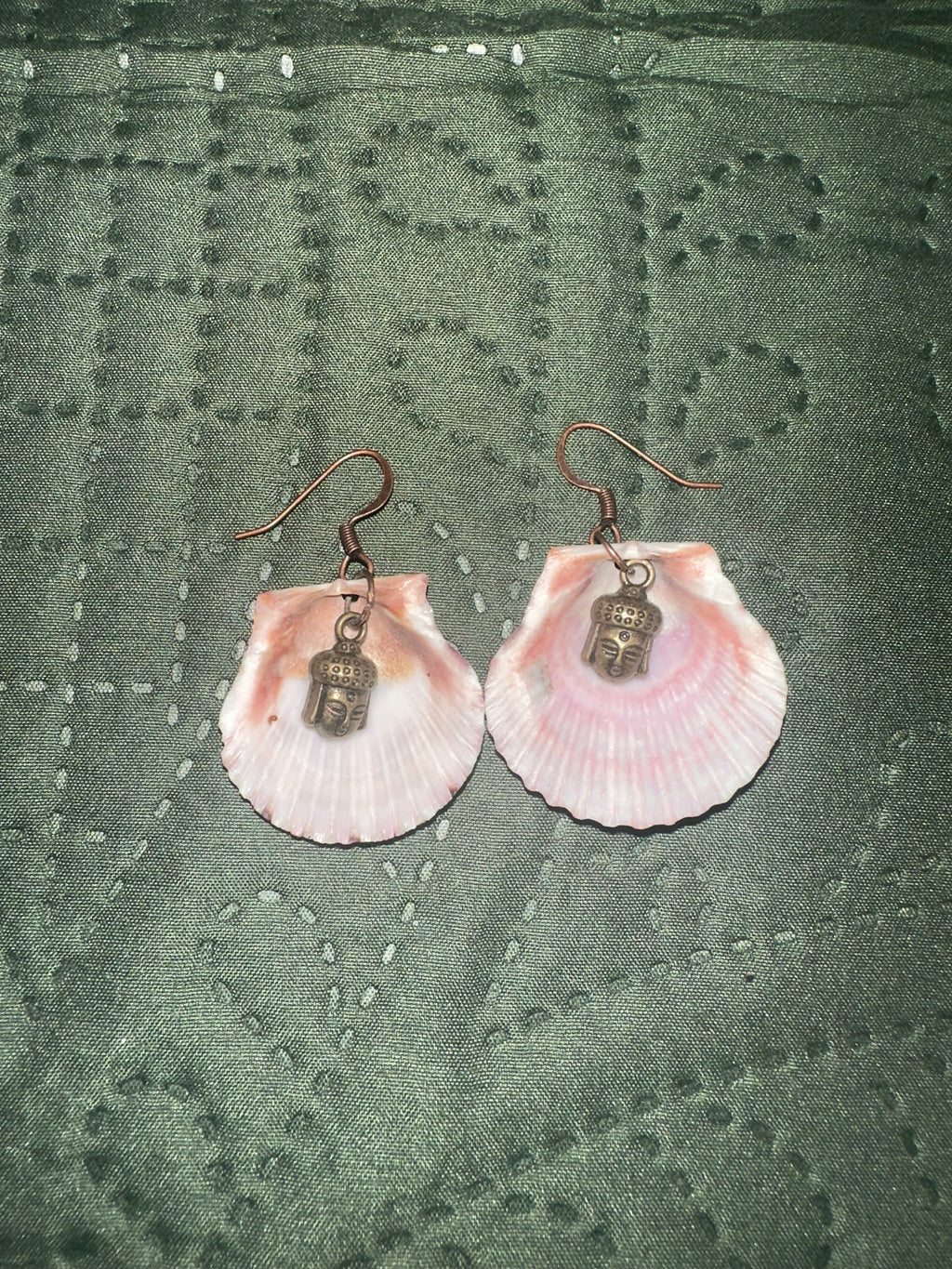Pink sunrise buddha shell earrings