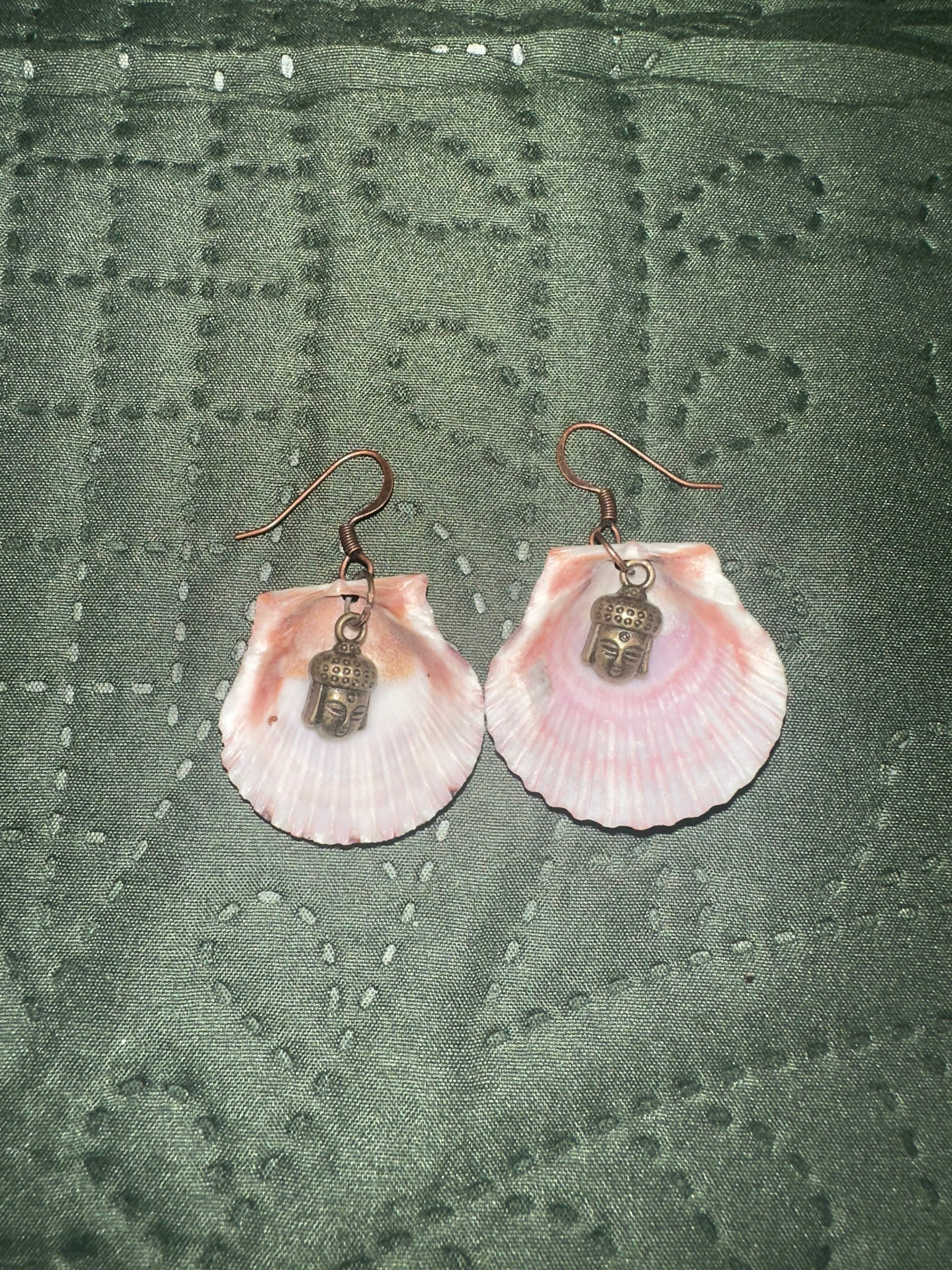 Pink sunrise buddha shell earrings