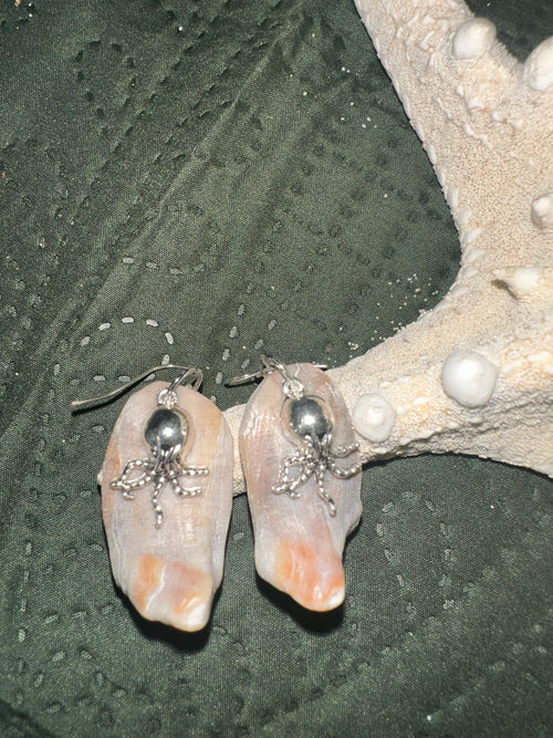 Blushing tide octopus shell earrings