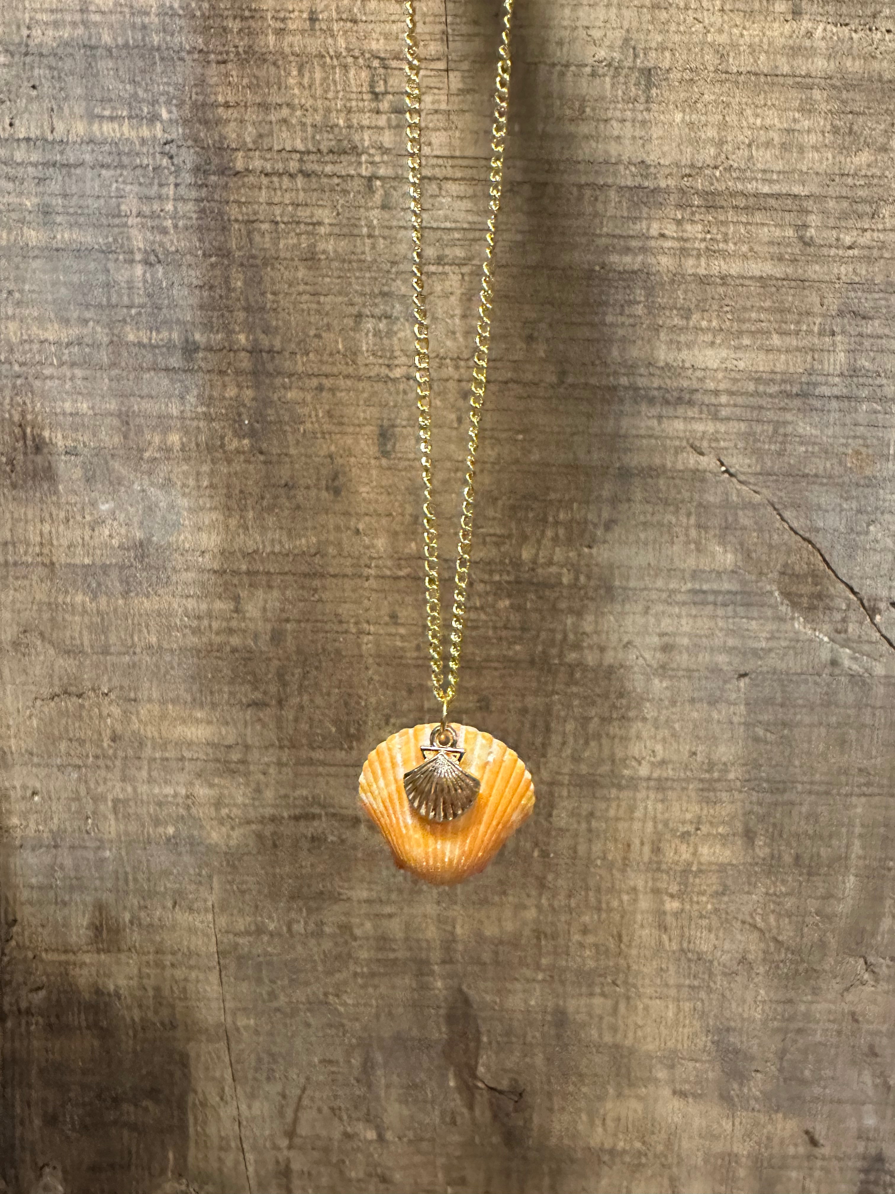 Sunset scallop shell gold coastal necklace