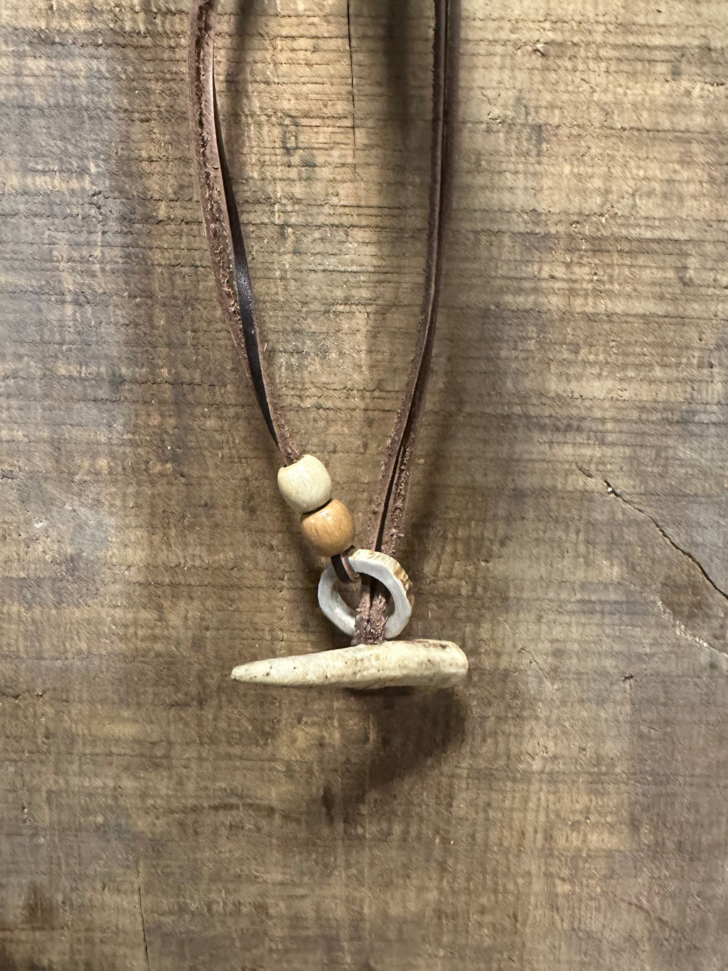 Rustic deer antler & leather pendant necklace